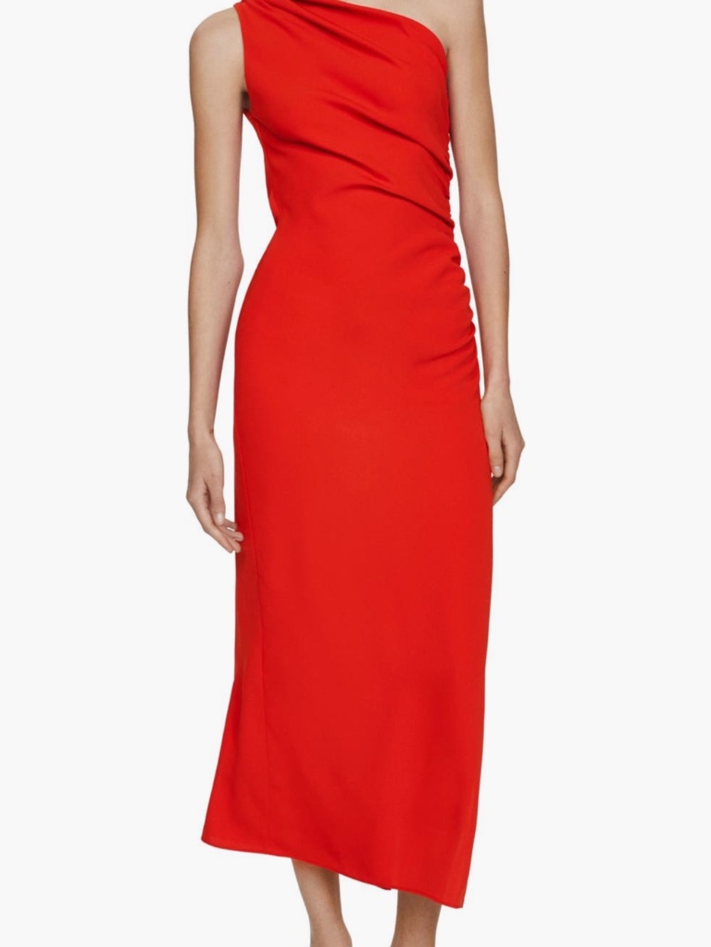 Mango One-Shoulder Scarlet Red Midi Dress